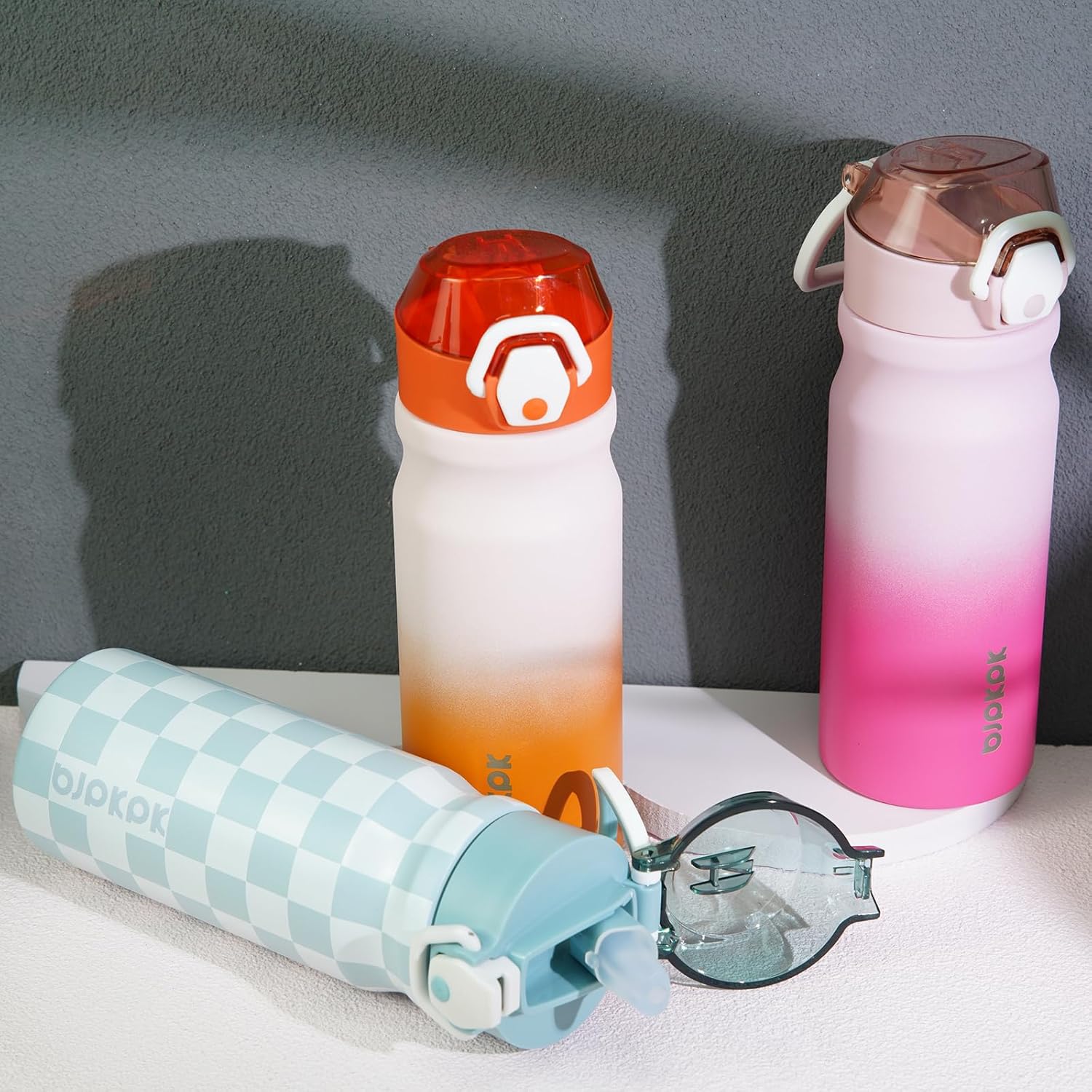 BJPKPK Insulated Water Bottle 18oz Stainless Steel Water Bottles With Straw And Carry Handle Double Wall Metal Thermos In Orange