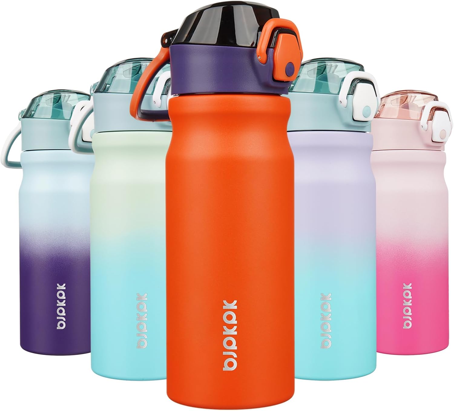 BJPKPK Insulated Water Bottle 18oz Stainless Steel Water Bottles With Straw And Carry Handle Double Wall Metal Thermos In Orange