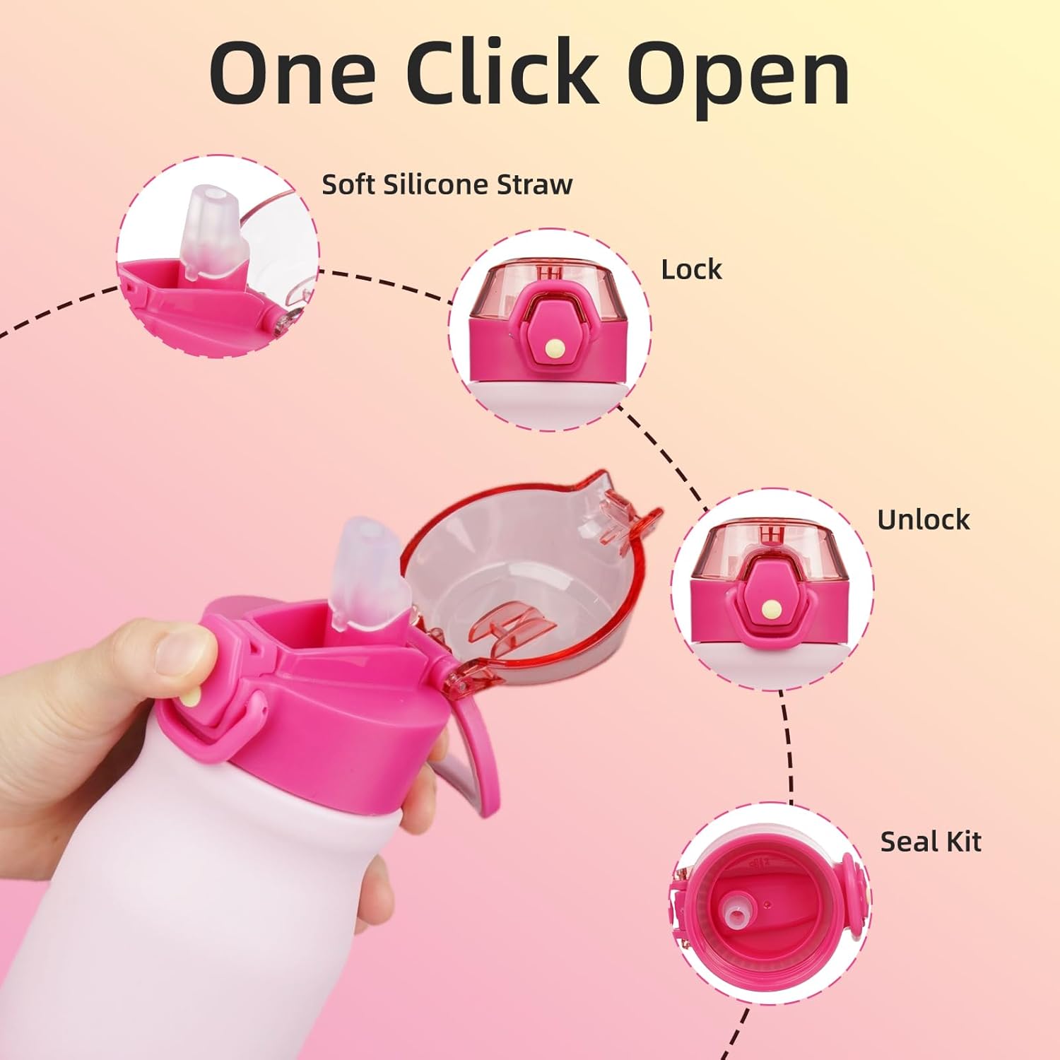 BJPKPK Insulated Water Bottle 25oz Stainless Steel Water Bottles With Straw And Carry Handle Double Wall Metal Thermos In Pink