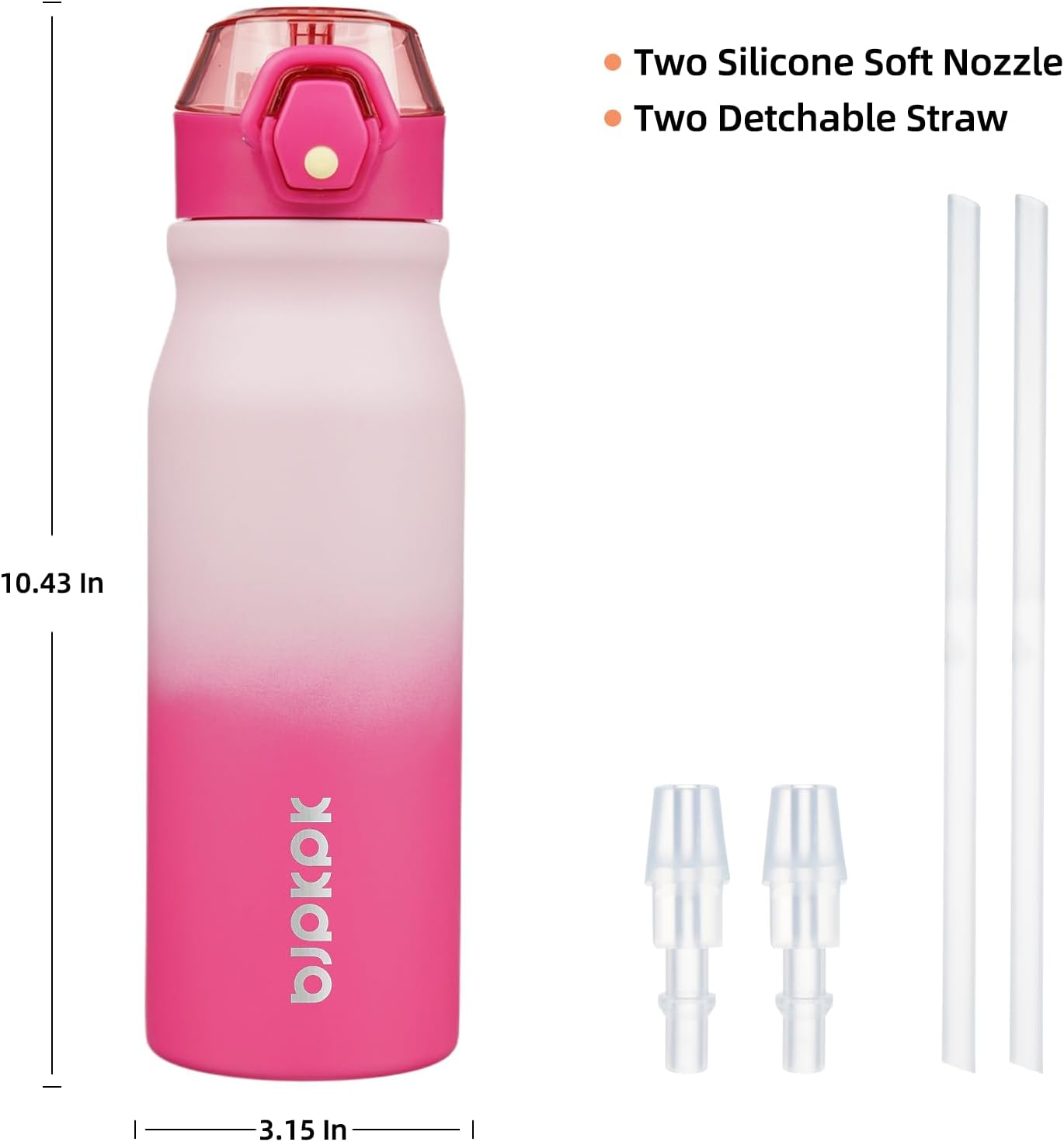 BJPKPK Insulated Water Bottle 25oz Stainless Steel Water Bottles With Straw And Carry Handle Double Wall Metal Thermos In Pink
