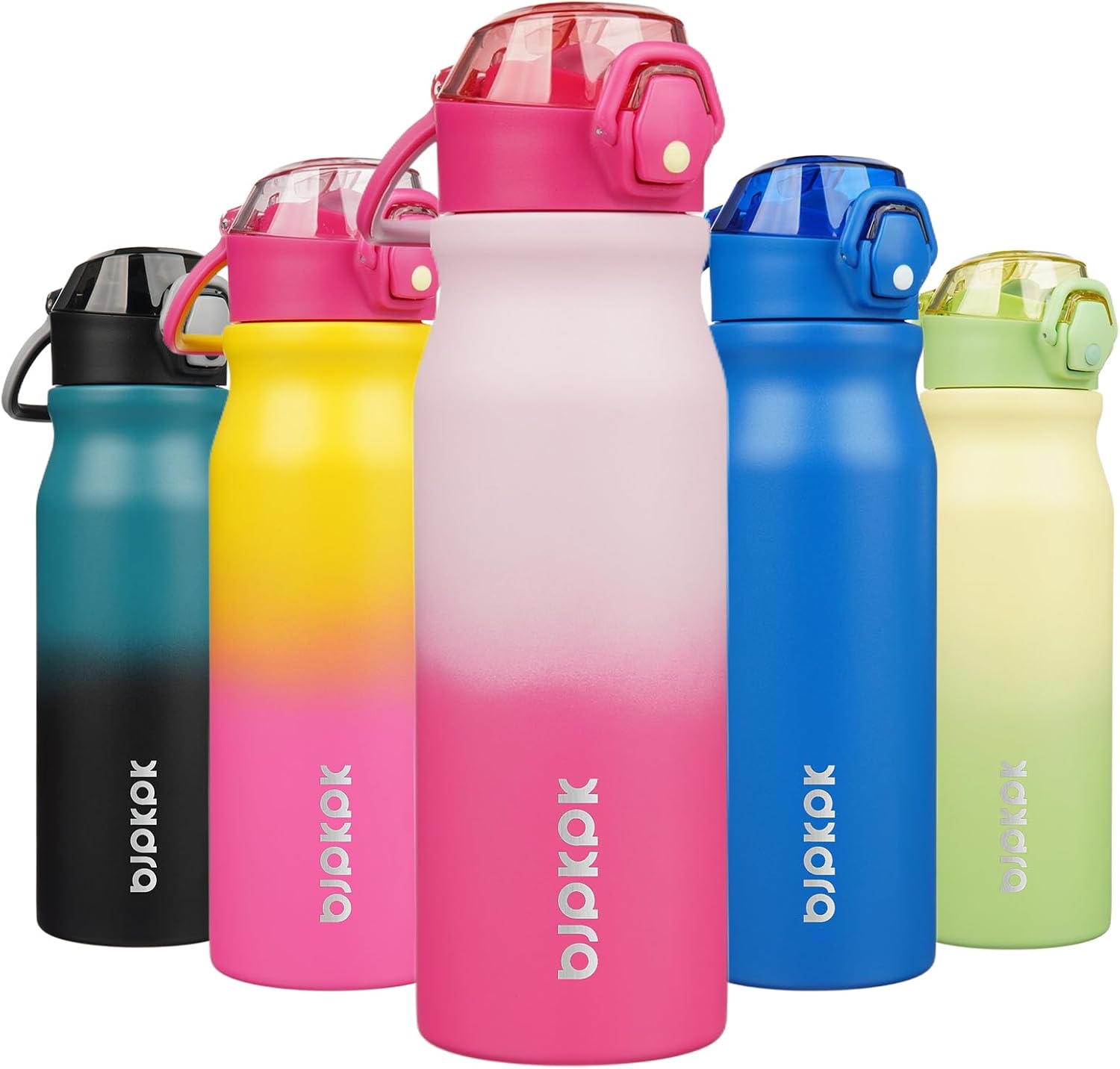 BJPKPK Insulated Water Bottle 25oz Stainless Steel Water Bottles With Straw And Carry Handle Double Wall Metal Thermos In Pink