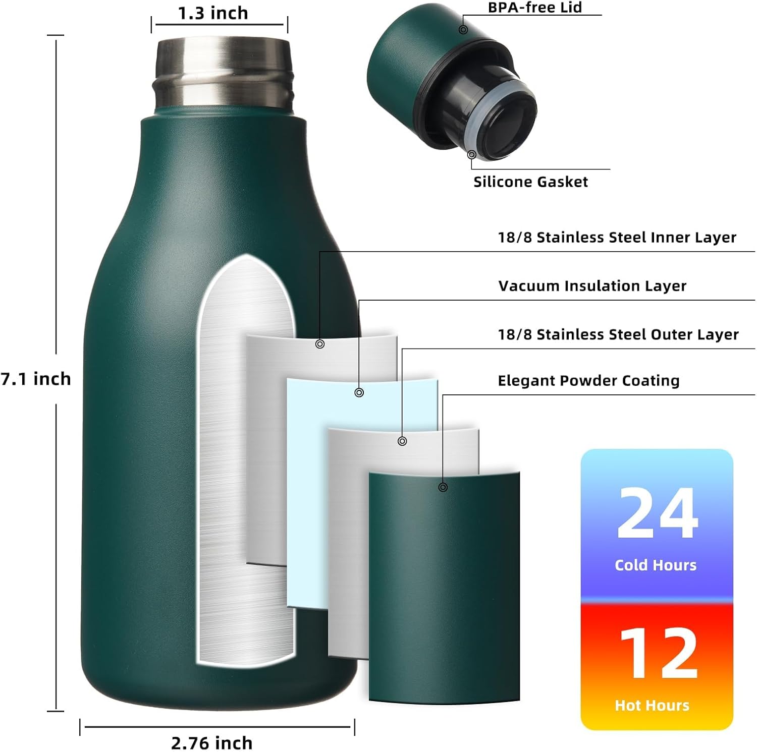 BJPKPK Insulated Water Bottles, 12oz Stainless Steel Metal Water Bottle with Strap, BPA Free Leak Proof Thermos, Mugs, Flasks, Reusable Water Bottle for Sports & Travel In Green