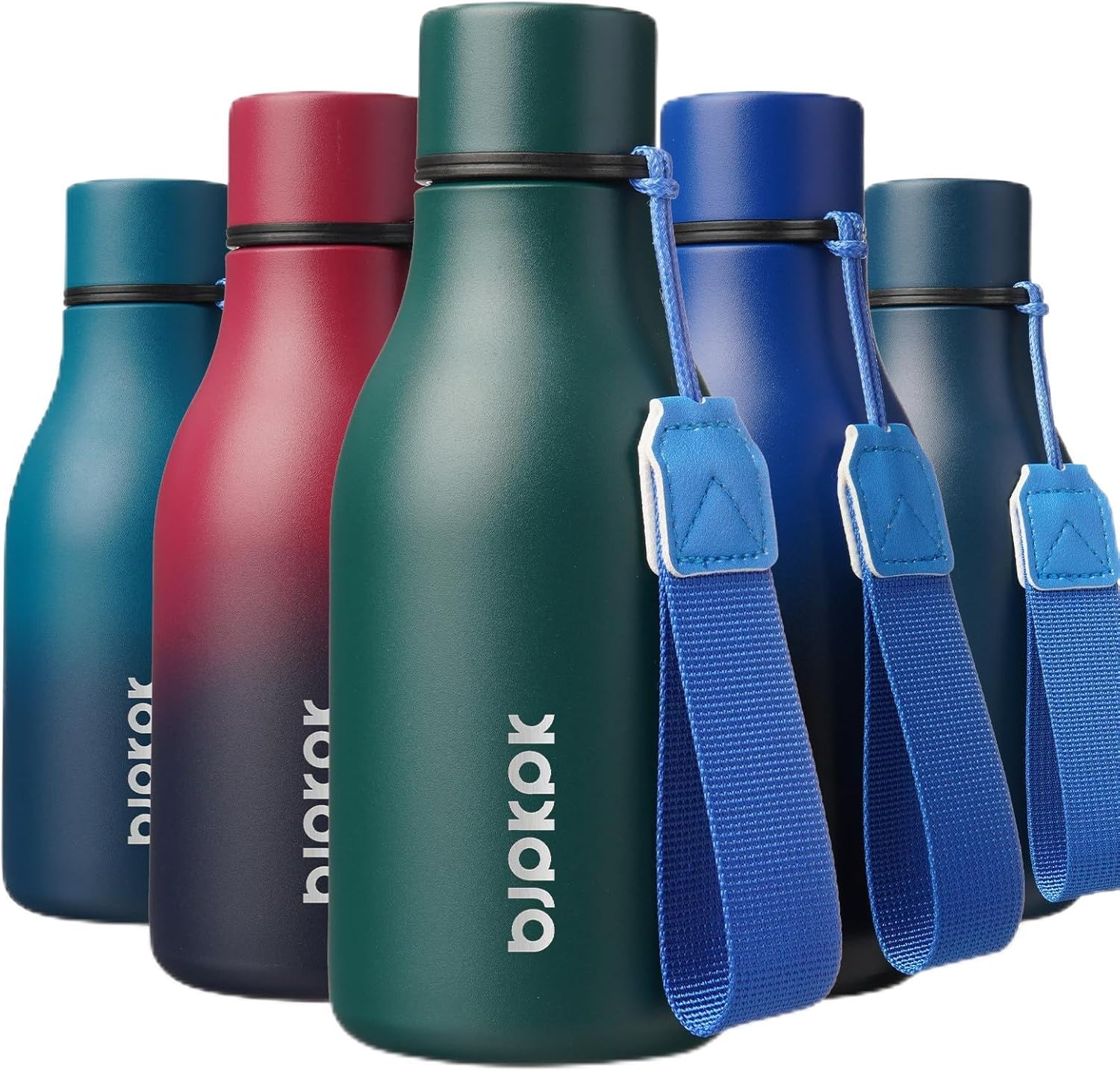 BJPKPK Insulated Water Bottles, 12oz Stainless Steel Metal Water Bottle with Strap, BPA Free Leak Proof Thermos, Mugs, Flasks, Reusable Water Bottle for Sports & Travel In Green