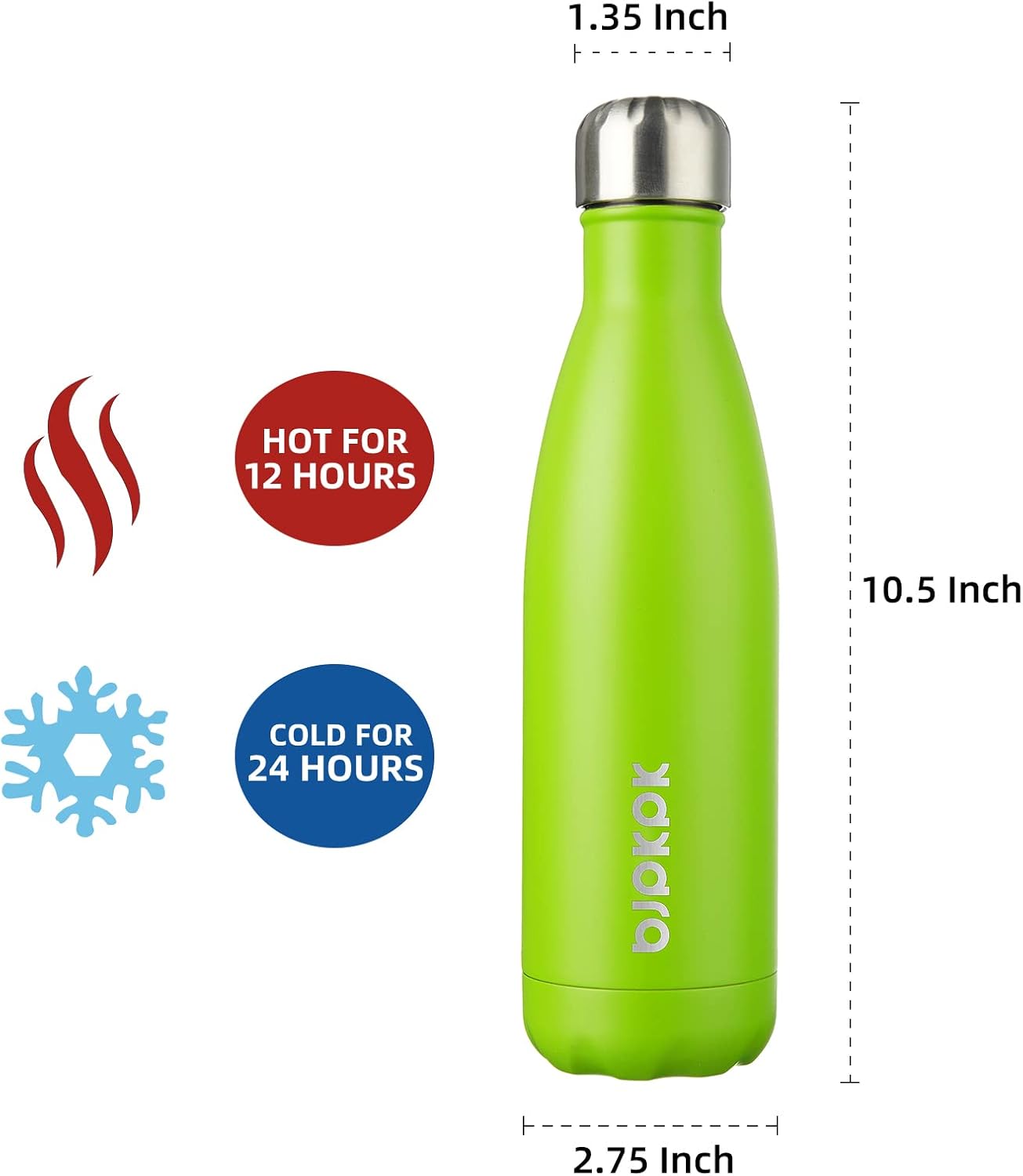 BJPKPK Insulated Water Bottles -17oz/500ml -Stainless Steel Water bottles, Sports water bottles Keep cold for 24 Hours and hot for 12 Hours,BPA Free water bottles (Pack of 5) In Green