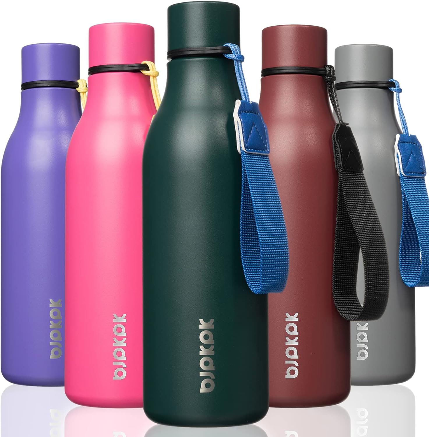 BJPKPK Insulated Water Bottles, 18 oz Stainless Steel Metal Water Bottle with Strap, BPA Free Leak Proof Thermos, Mugs, Flasks, Reusable Water Bottle for Sports & Travel In Green