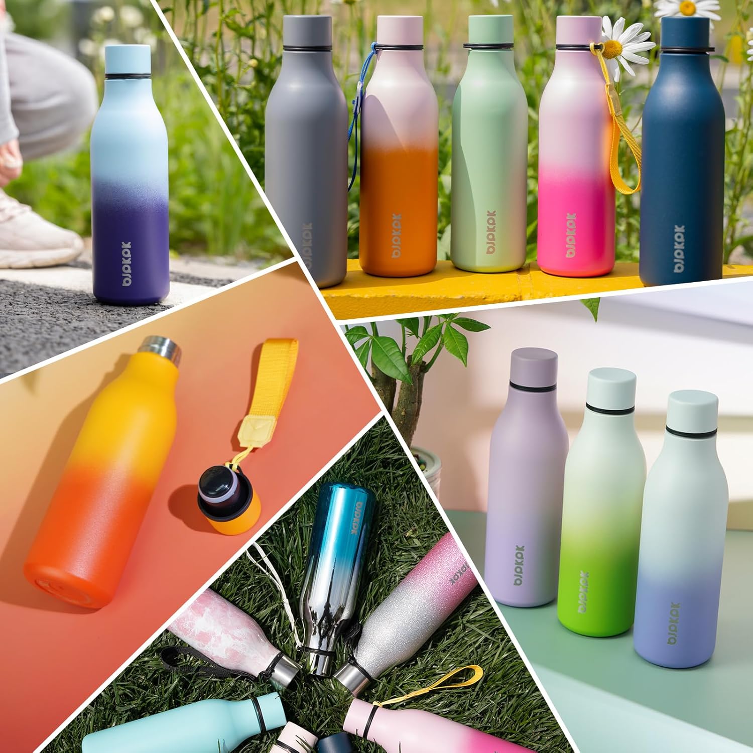 BJPKPK Insulated Water Bottles, 25 oz Stainless Steel Metal Water Bottle with Strap, BPA Free Leak Proof Thermos, Mugs, Flasks, Reusable Water Bottle for Sports & Travel In Green