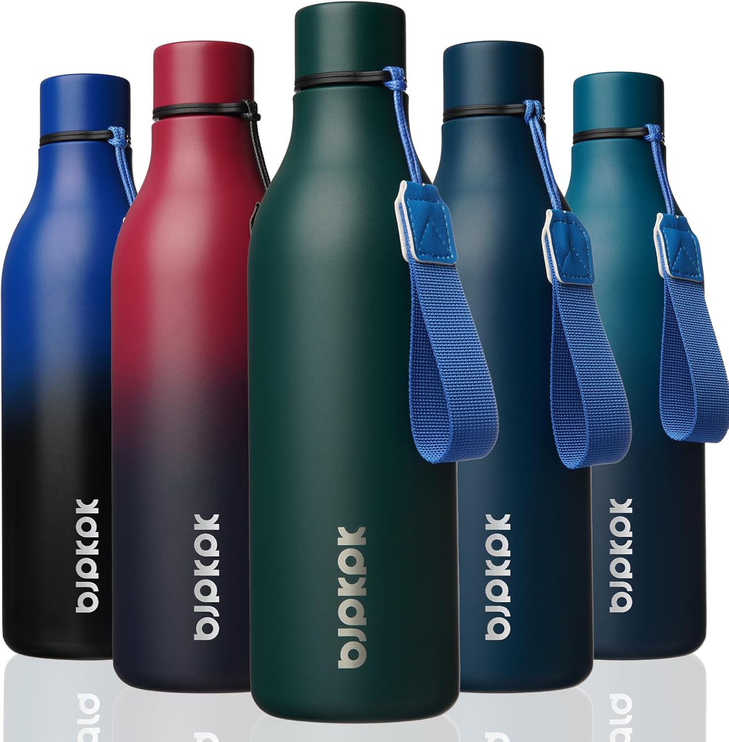 BJPKPK Insulated Water Bottles, 25 oz Stainless Steel Metal Water Bottle with Strap, BPA Free Leak Proof Thermos, Mugs, Flasks, Reusable Water Bottle for Sports & Travel In Green