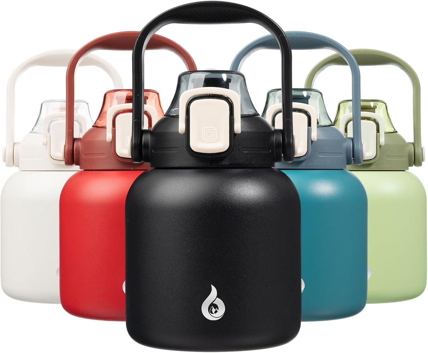 BJPKPK Insulated Water Bottles with Straw, 27 oz Cute Water Bottles with Handle, BPA Free Stainless Steel Metal Thermos, Easy Carry Thermos for Men & Women In Black
