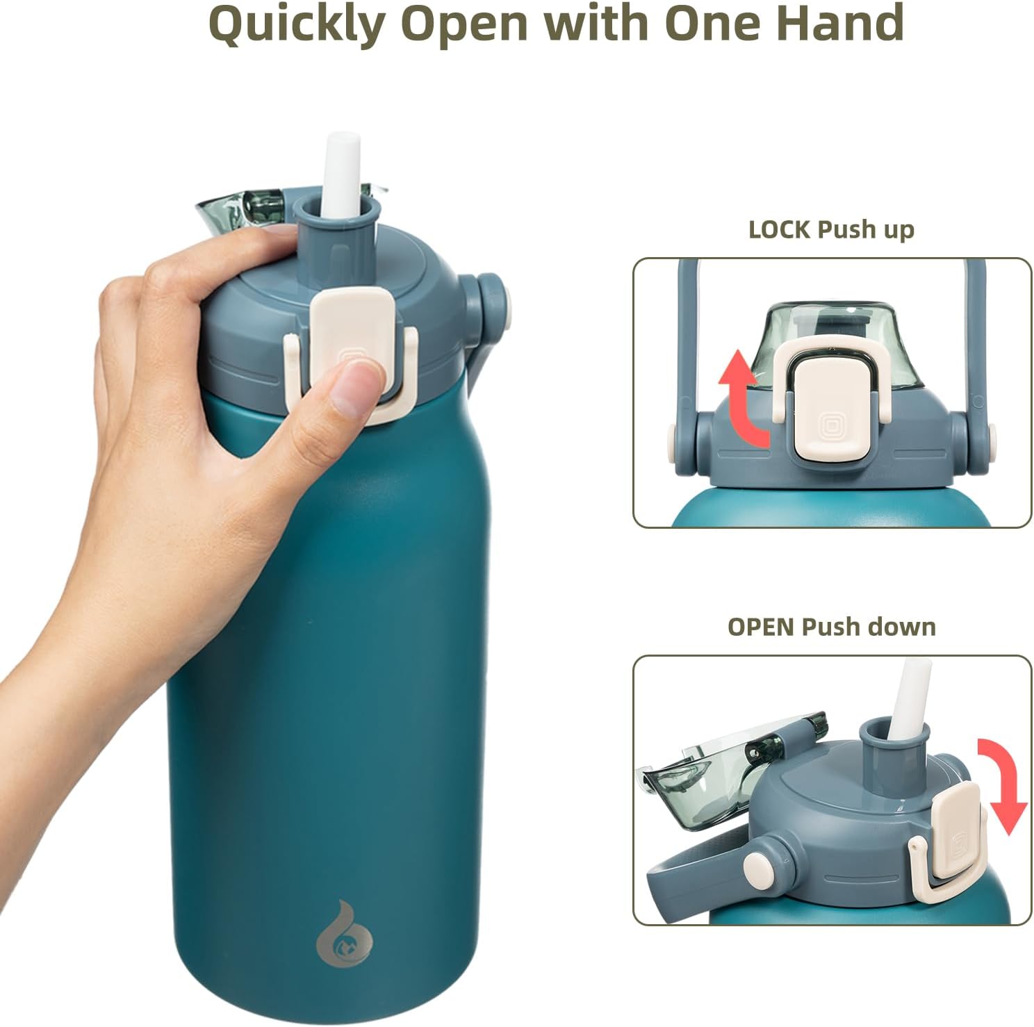 BJPKPK Insulated Water Bottles with Straw, 35 oz Stainless Steel Metal Water Bottle with One-handed Opening Lid, BPA Free Sport Jugs, Thermos, Flasks for Men & Women In Light Blue