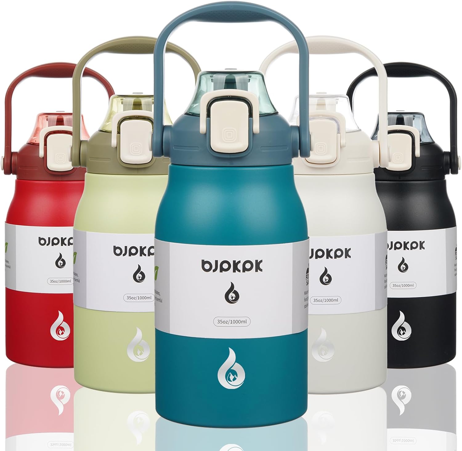 BJPKPK Insulated Water Bottles with Straw, 35 oz Stainless Steel Metal Water Bottle with One-handed Opening Lid, BPA Free Sport Jugs, Thermos, Flasks for Men & Women In Light Blue