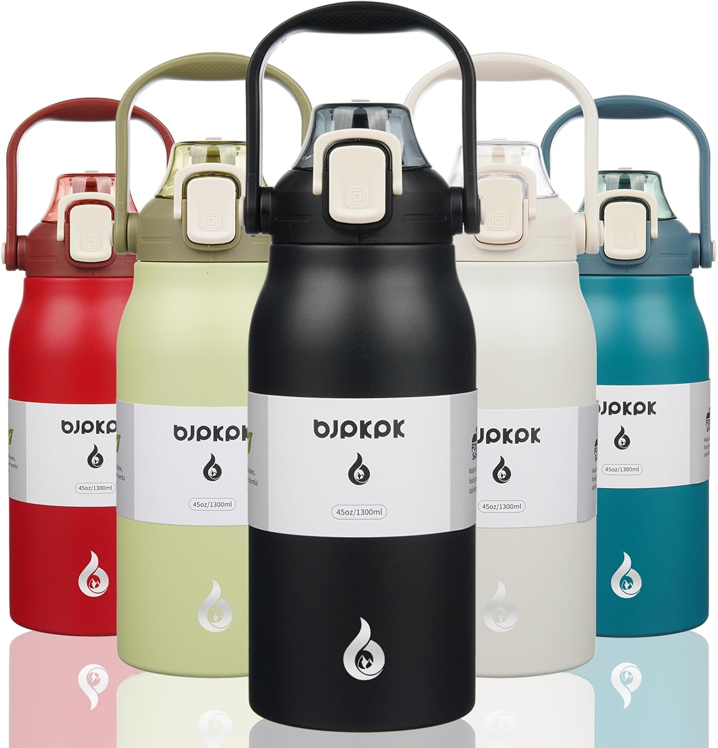 BJPKPK Insulated Water Bottles with Straw, 45 oz Stainless Steel Metal Water Bottle with One-handed Opening Lid, BPA Free Reusable Jugs, Thermos for Gym Sports Outdoors In Black