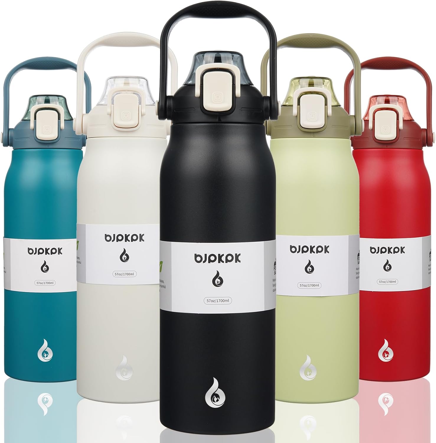 BJPKPK Insulated Water Bottles with Straw, 57 oz Sports Water Bottle with One-handed Opening Lid, BPA Free Leakproof Easy Carry Thermos, Jugs, Flasks for Gym Sports Outdoors In Black