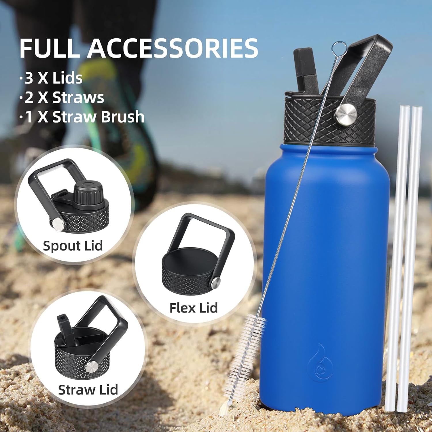 BJPKPK Insulated Water Bottles with Straw Lid, 22oz Cold & Hot Thermos, Stainless Steel Metal Water Bottle with 3 Lids, Reusable Thermos, Cups, Mugs for Daily Use In Green