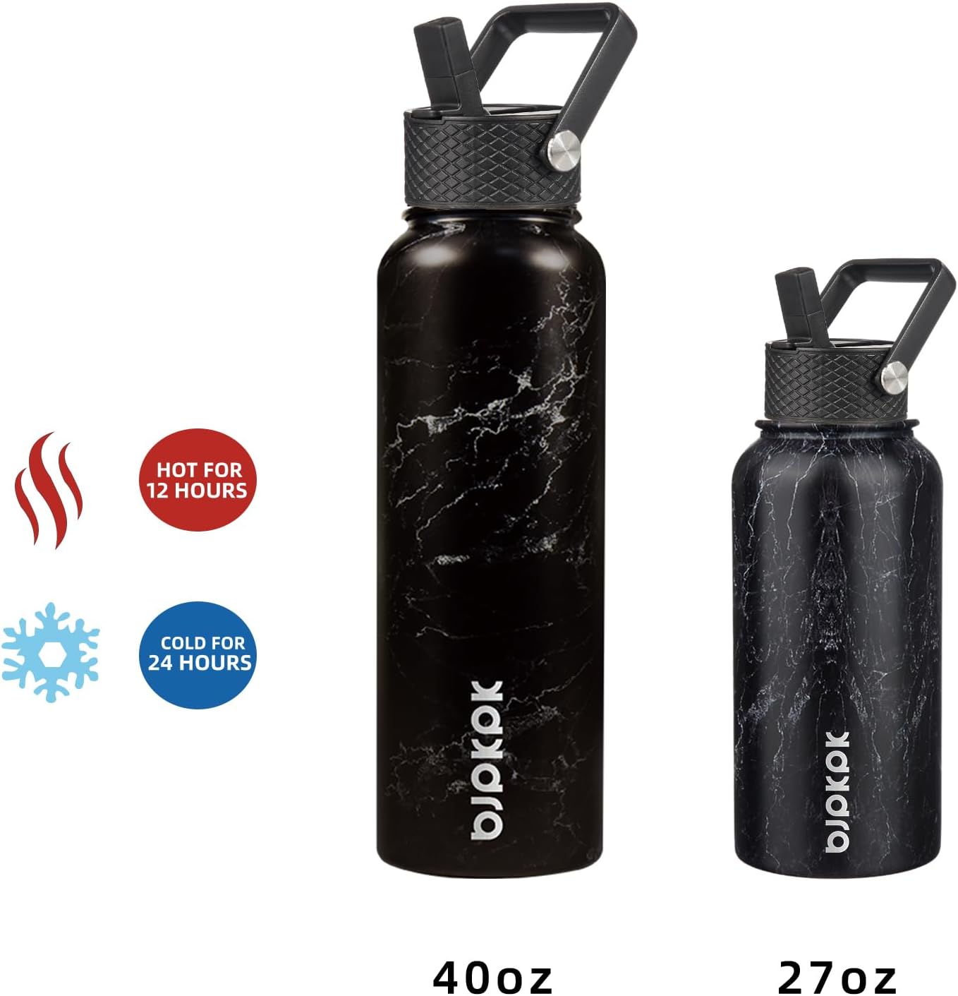 BJPKPK Insulated Water Bottles with Straw Lid, 27oz Stainless Steel Water Bottle with 3 Lids, Leak Proof BPA Free Metal Thermos Mug, Sports Water Bottle Keep Cold & Hot (Pack of 5) In Black