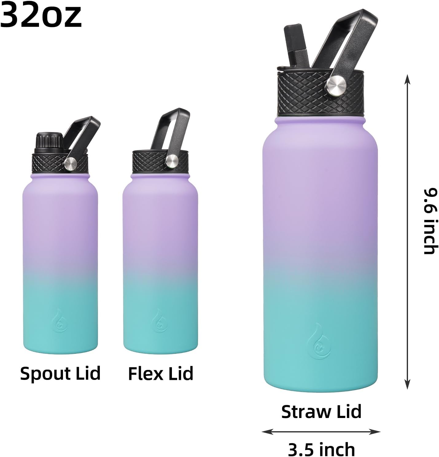 BJPKPK Insulated Water Bottles with Straw Lid, 32oz Metal Large Water Bottle with 3 Lids, Reusable Leak Proof BPA Free Thermos, Stainless Steel Canteen Water Bottle for Sports, Gym & Travel In Purple Blue
