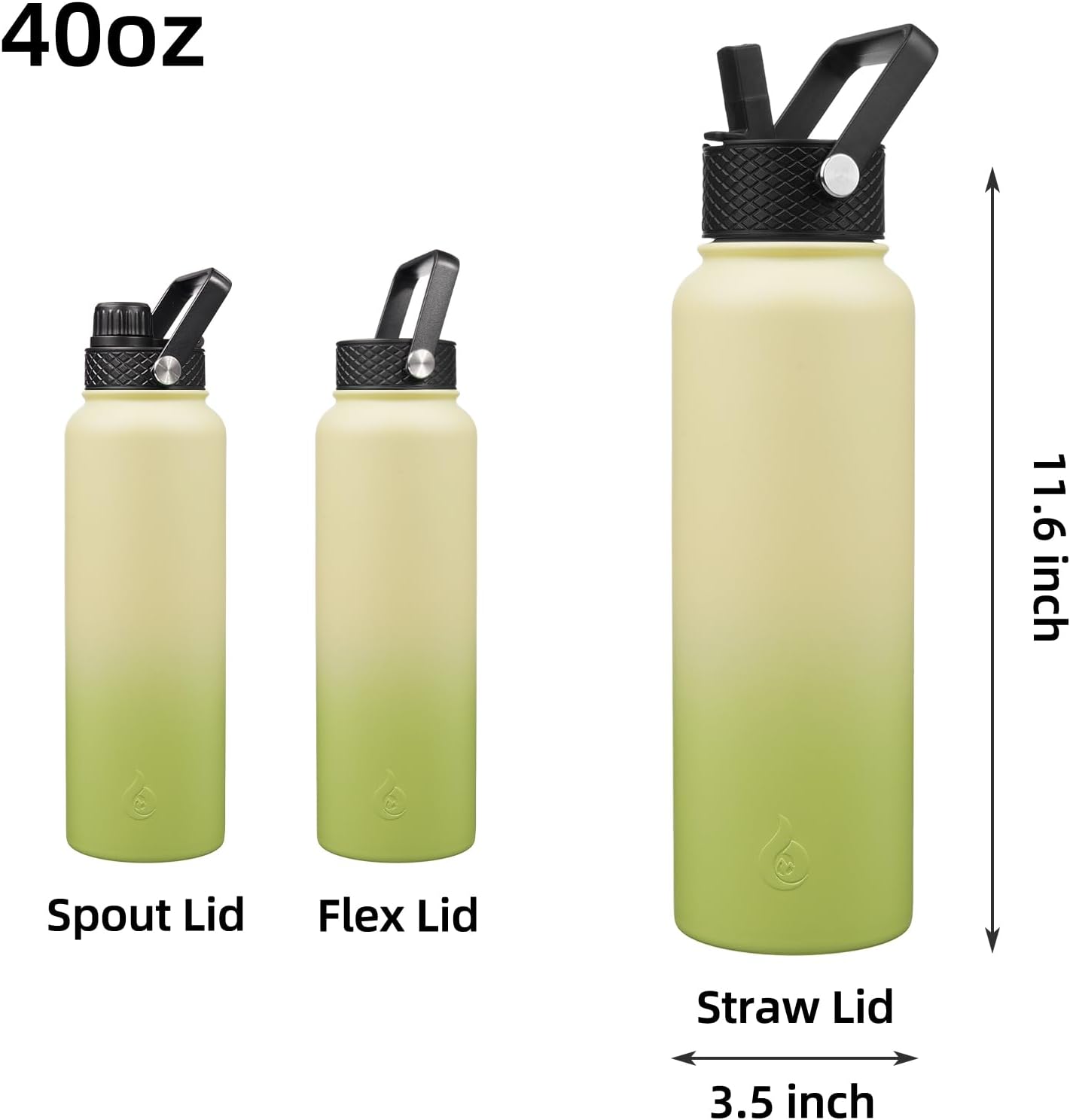 BJPKPK Insulated Water Bottles with Straw Lid, 40oz Cold & Hot Thermos, Stainless Steel Metal Water Bottle with 3 Lids, Reusable Thermos, Cups, Mugs, Tumblers In Yellow
