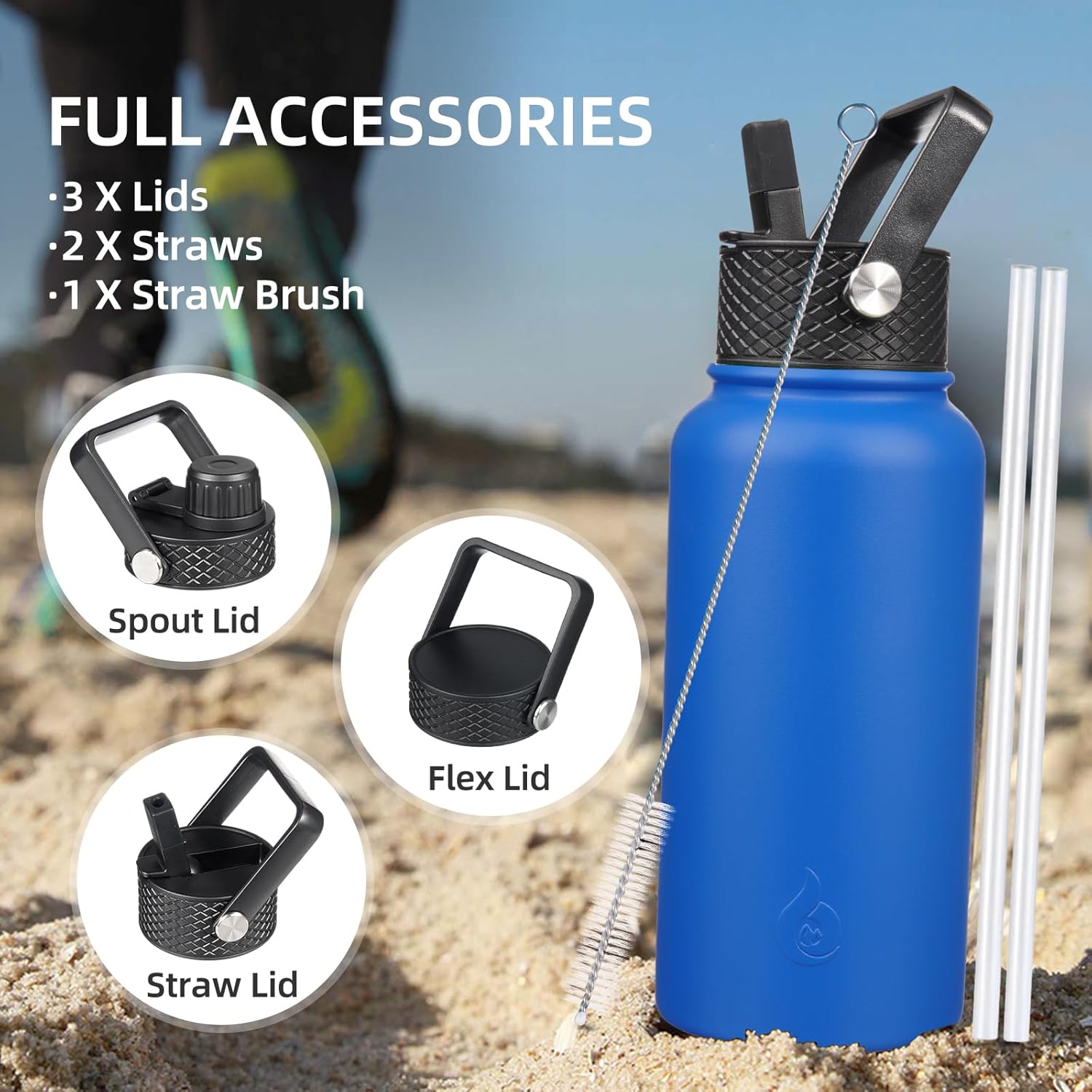 BJPKPK Insulated Water Bottles with Straw Lid, 40oz Cold & Hot Thermos, Stainless Steel Metal Water Bottle with 3 Lids, Reusable Thermos, Cups, Mugs, Tumblers In Yellow