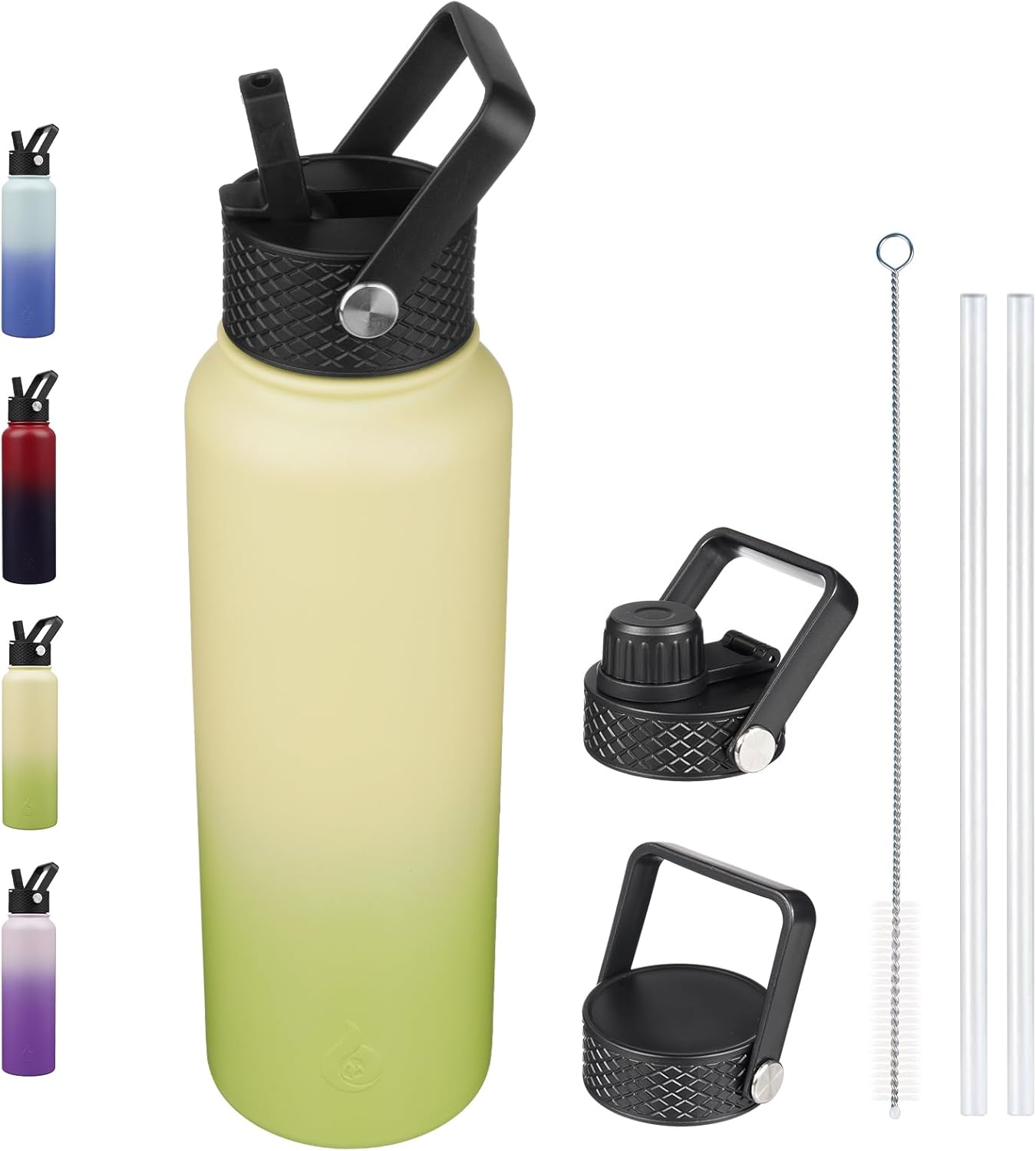 BJPKPK Insulated Water Bottles with Straw Lid, 40oz Cold & Hot Thermos, Stainless Steel Metal Water Bottle with 3 Lids, Reusable Thermos, Cups, Mugs, Tumblers In Yellow