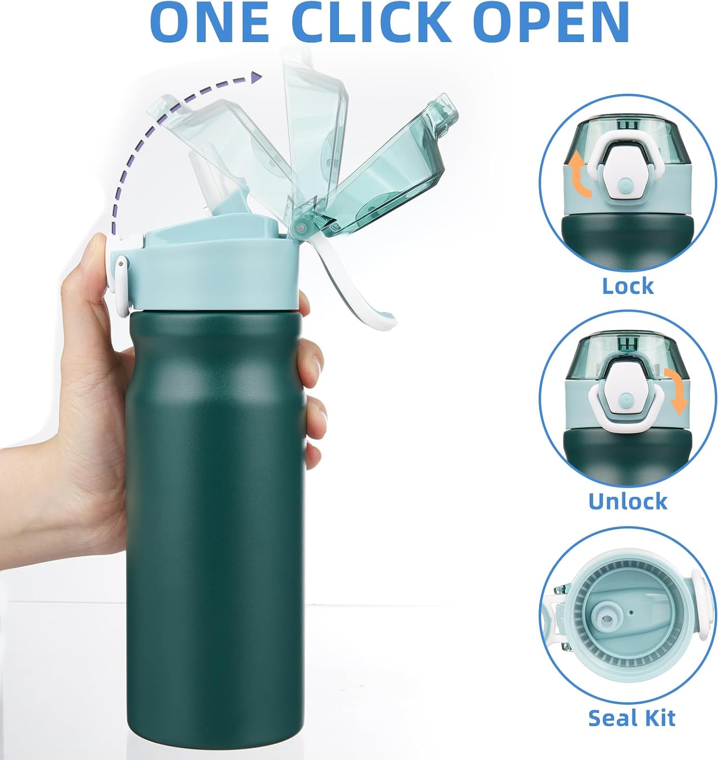 BJPKPK Stainless Steel Insulated Water Bottle With Straw Lid 18oz Reusable Metal Thermos Bottles Keep Cold And Hot In Green