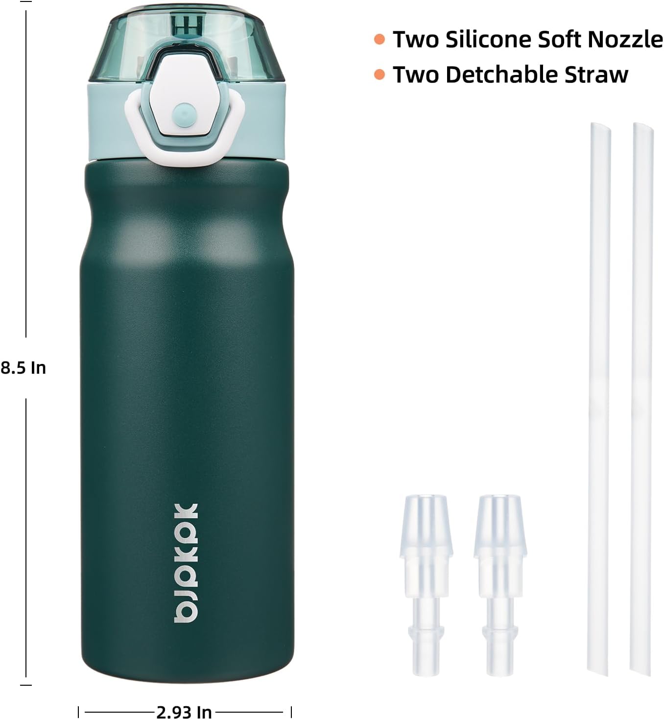 BJPKPK Stainless Steel Insulated Water Bottle With Straw Lid 18oz Reusable Metal Thermos Bottles Keep Cold And Hot In Green