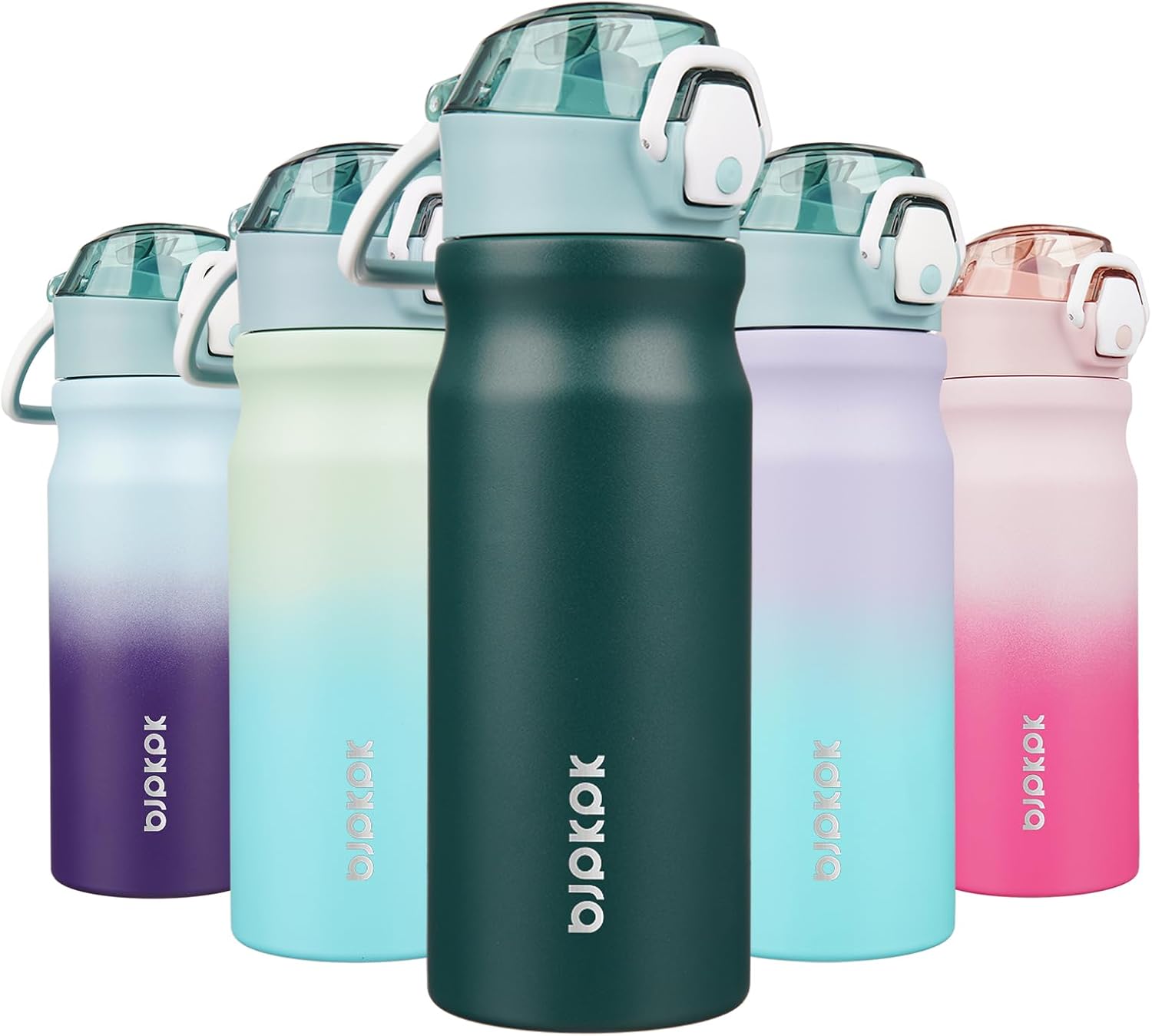 BJPKPK Stainless Steel Insulated Water Bottle With Straw Lid 18oz Reusable Metal Thermos Bottles Keep Cold And Hot In Green