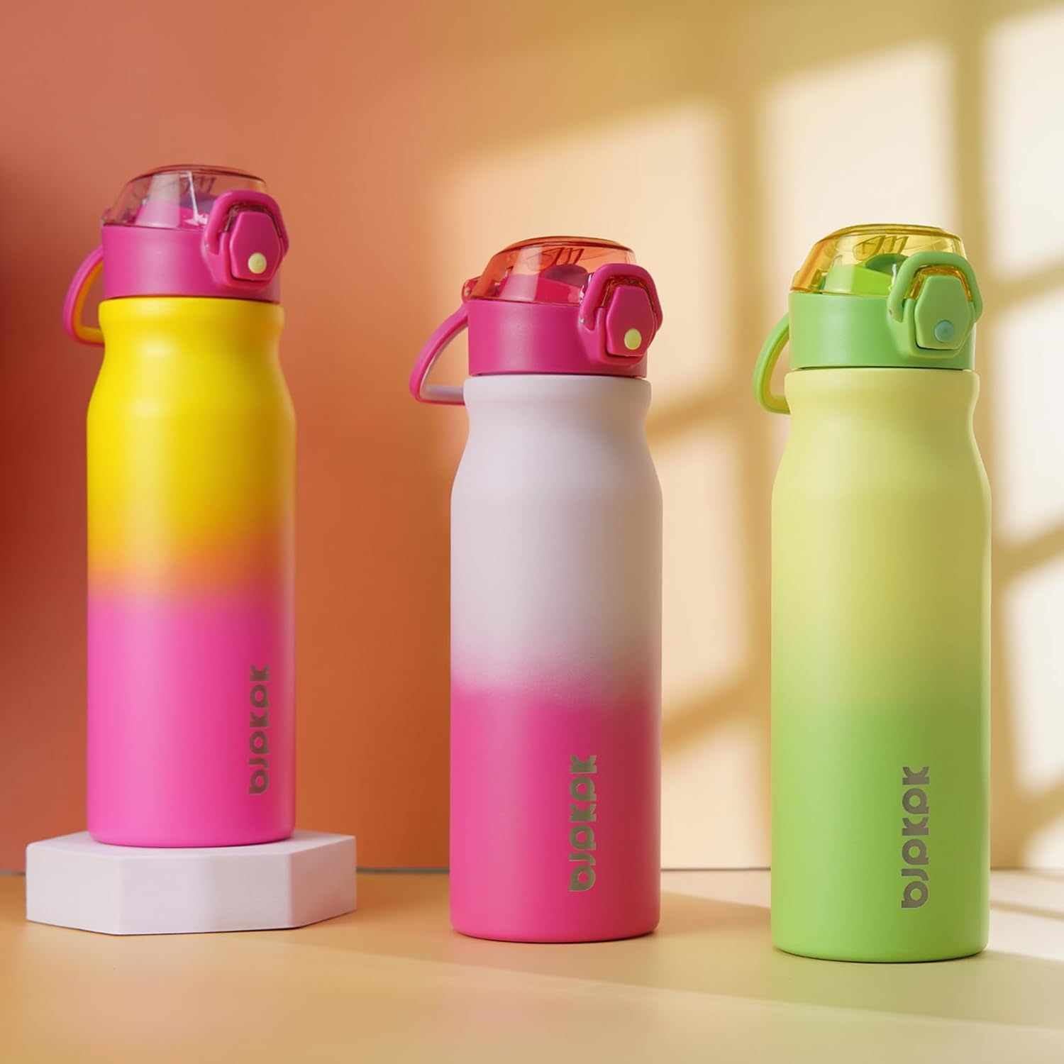 BJPKPK Stainless Steel Insulated Water Bottle With Straw Lid 25oz Reusable Metal Thermos Bottles Keep Cold And Hot In Light Green
