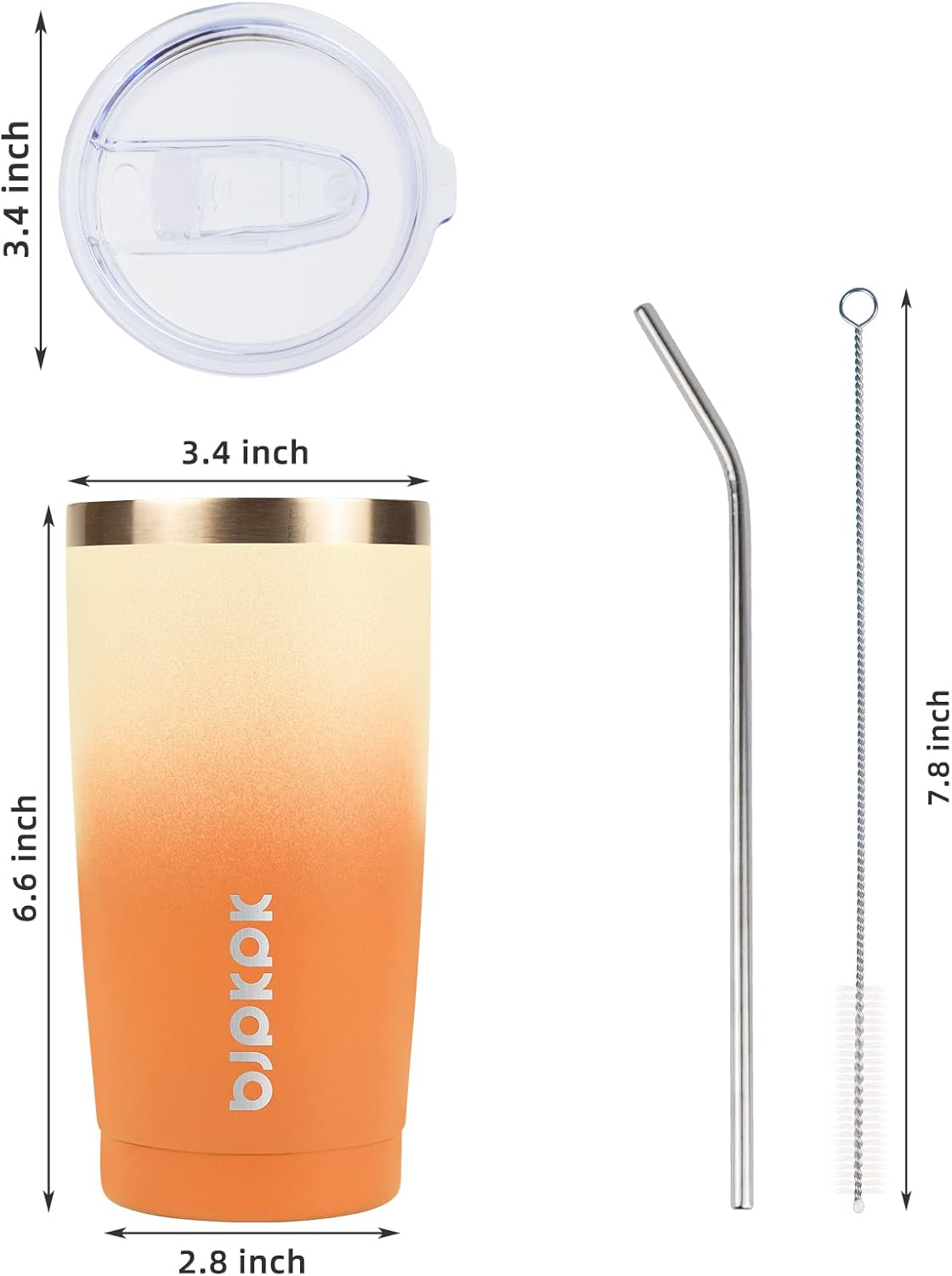 BJPKPK Tumbler with Lid and Straw, 20 oz Stainless Steel Vacuum Insulated Color Block Tumblers, Double Wall Ice Coffee Thermal Cup Travel Mug In Coral