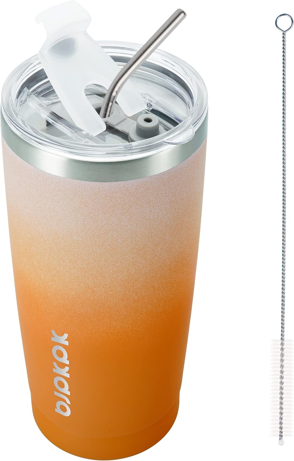 BJPKPK Tumbler with Lid and Straw, 20 oz Stainless Steel Vacuum Insulated Color Block Tumblers, Double Wall Ice Coffee Thermal Cup Travel Mug In Coral