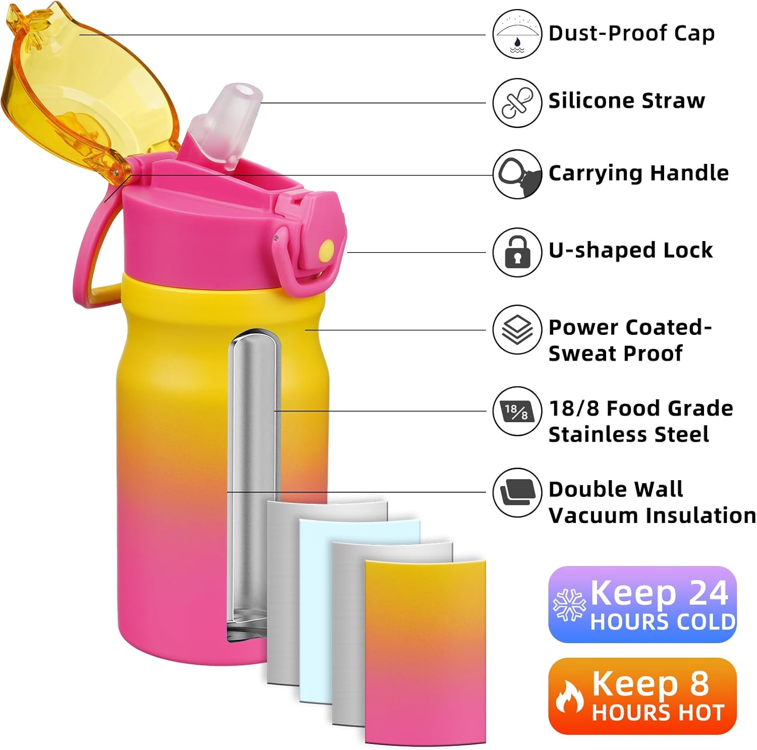 BJPKPK Water Bottle With Straw 14oz Insulated Water Bottles Reusable Stainless Steel Metal Thermos With Leak Proof Lockable Lid And Carry Handle In Multicolor
