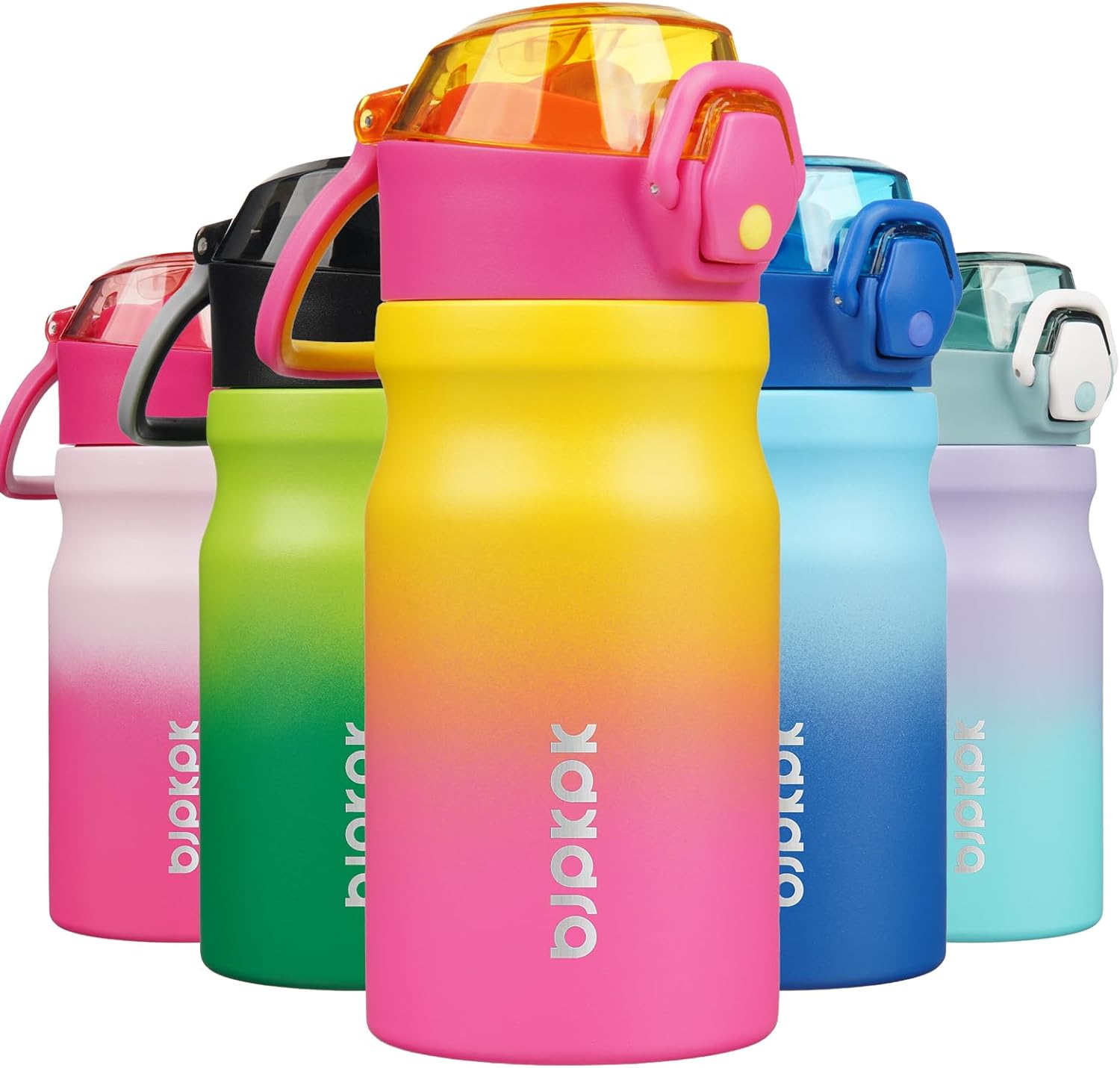 BJPKPK Water Bottle With Straw 14oz Insulated Water Bottles Reusable Stainless Steel Metal Thermos With Leak Proof Lockable Lid And Carry Handle In Multicolor