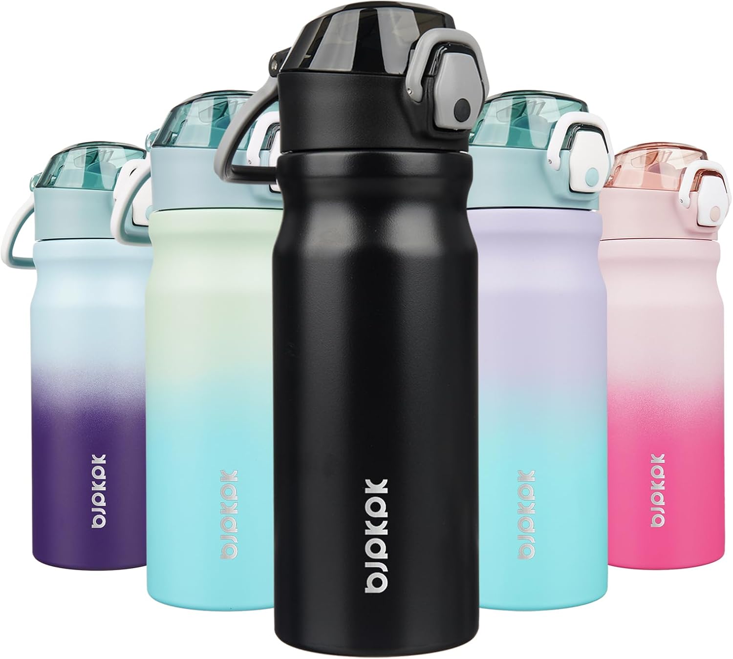 BJPKPK Water Bottle With Straw 18oz Insulated Water Bottles Reusable Stainless Steel Metal Thermos With Leak Proof Lockable Lid And Carry Handle In Black