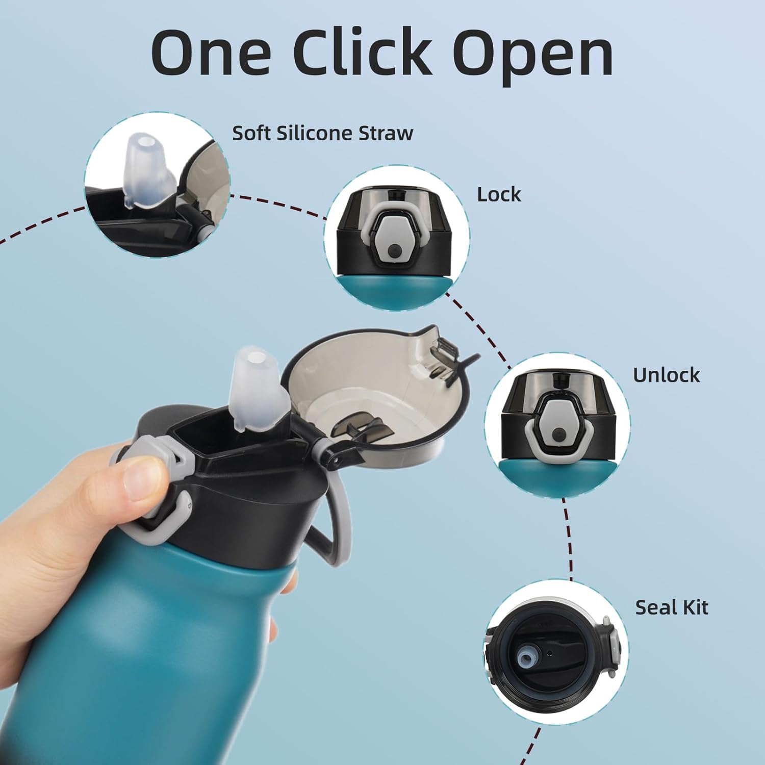 BJPKPK Water Bottle With Straw 25oz Insulated Water Bottles Reusable Stainless Steel Metal Thermos With Leak Proof Lockable Lid And Carry Handle In Indigo Black