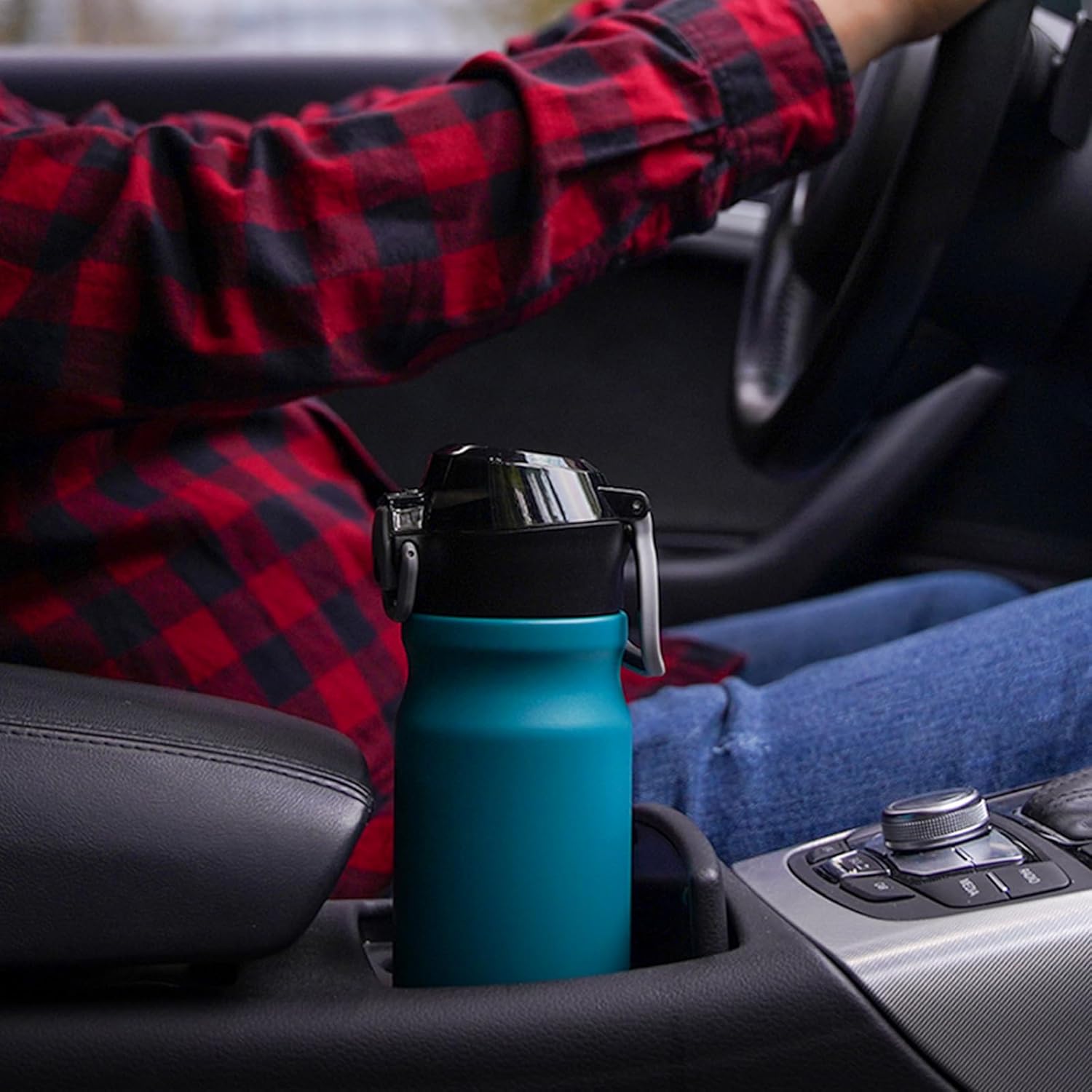 BJPKPK Water Bottle With Straw 25oz Insulated Water Bottles Reusable Stainless Steel Metal Thermos With Leak Proof Lockable Lid And Carry Handle In Indigo Black