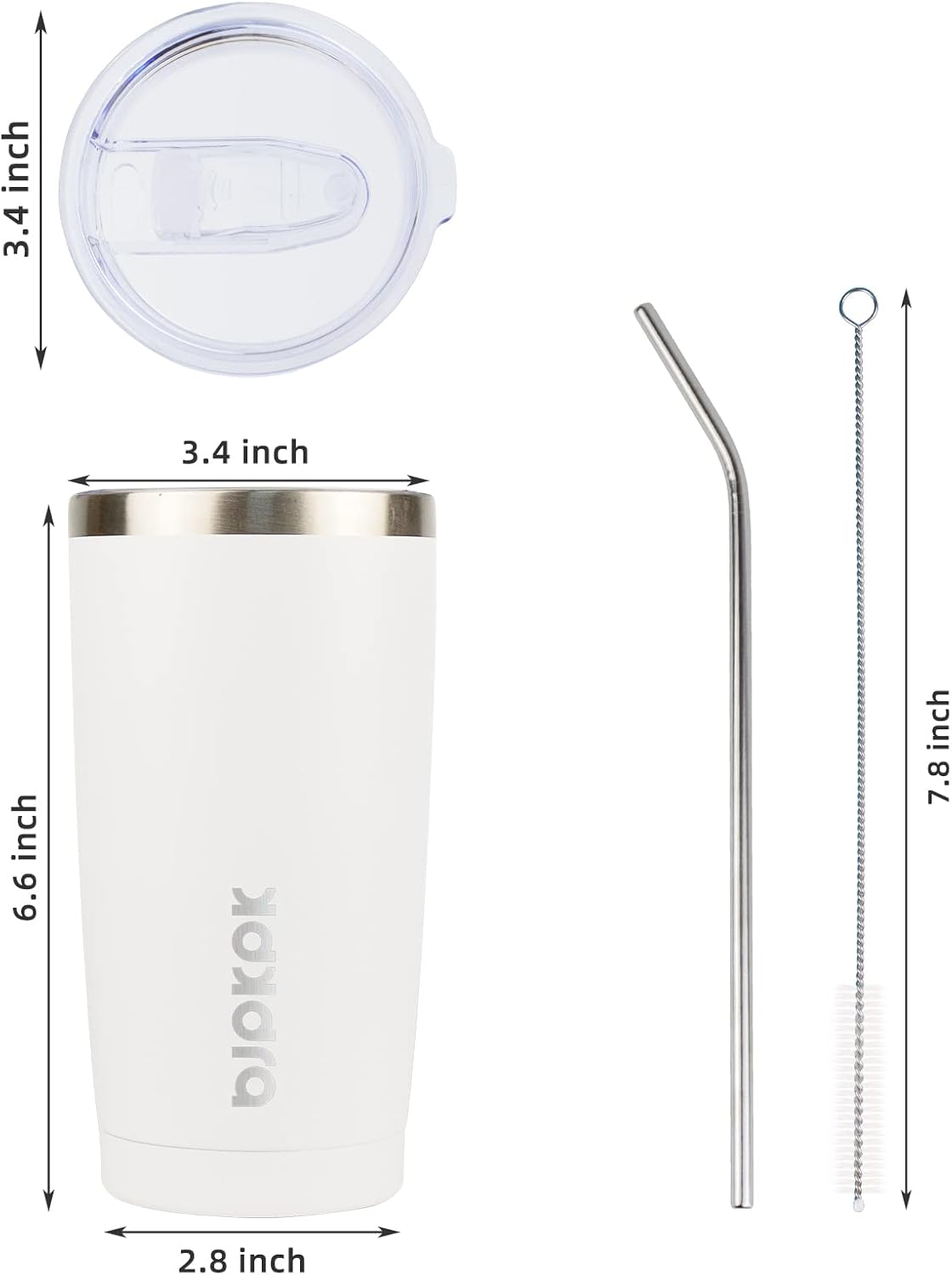 BJPKPK White Stainless Steel Tumbler With Lid And Straw 20 oz Insulated Tumblers Thermal Cup For Hot And Cold Drinks In White