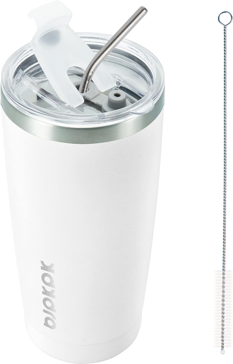 BJPKPK White Stainless Steel Tumbler With Lid And Straw 20 oz Insulated Tumblers Thermal Cup For Hot And Cold Drinks In White