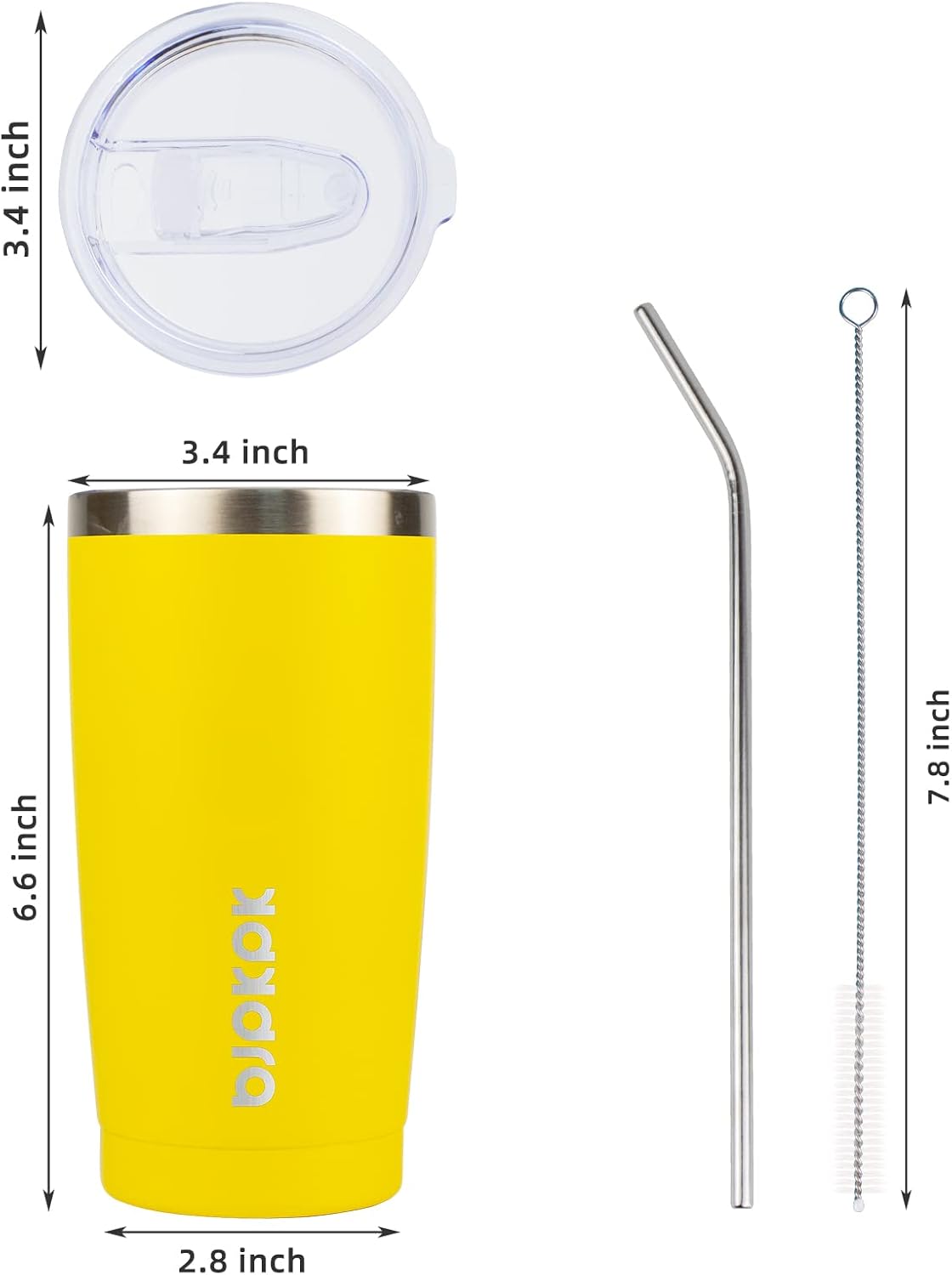BJPKPK Yellow Stainless Steel Tumbler With Lid And Straw 20 oz Insulated Tumblers Thermal Cup For Hot And Cold Drinks In Yellow
